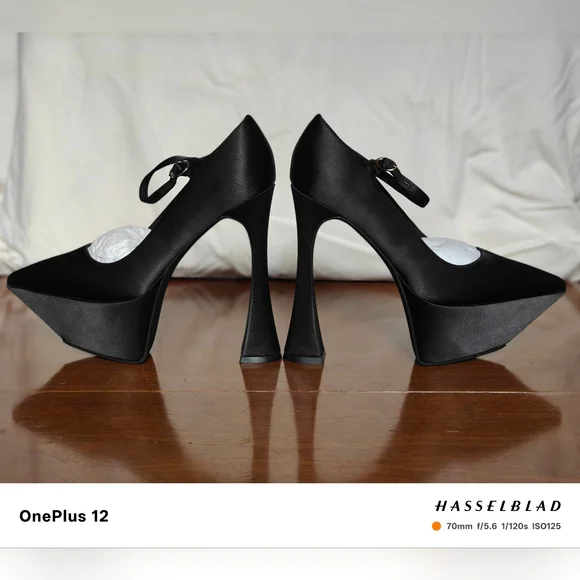 Jeffrey Campbell "SIOUXSIE" Black Satin Women's Platform Heels - Picture 3 of 9